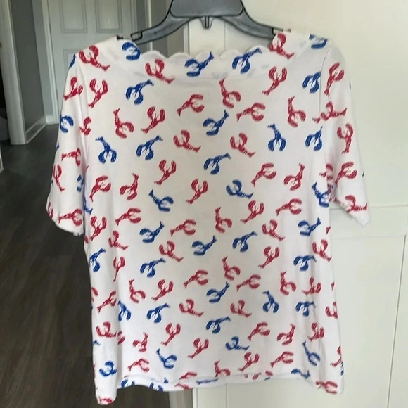 Kim Rogers Red White Blue Lobsters Short Sleeve Blouse Women’s Petite Small - Picture 8 of 8
